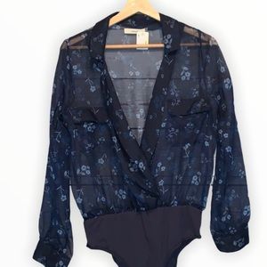 Capulet Sheer Blue Floral Bodysuit Size La…